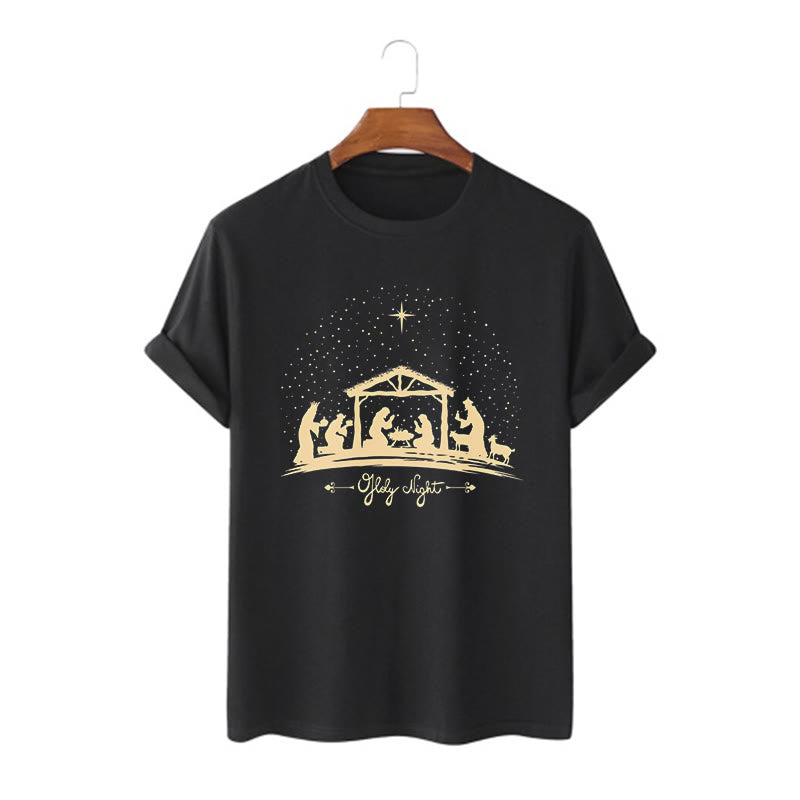 Christianartworkshop Modern Style Nativity Scene Holy Night Silhouett Short Sleeve T-shirt