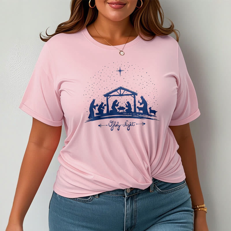 Christianartworkshop Modern Style Nativity Scene Holy Night Silhouett Short Sleeve T-shirt