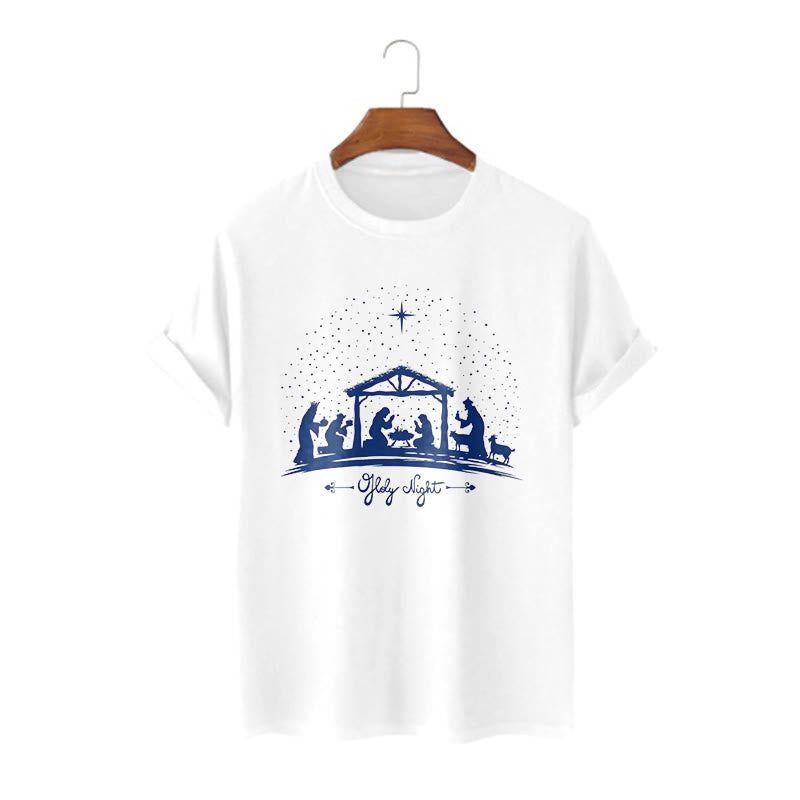 Christianartworkshop Modern Style Nativity Scene Holy Night Silhouett Short Sleeve T-shirt