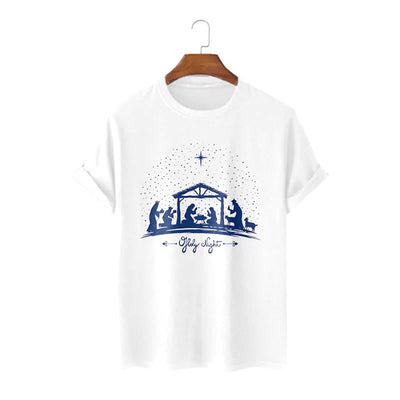 Christianartworkshop Modern Style Nativity Scene Holy Night Silhouett Short Sleeve T-shirt
