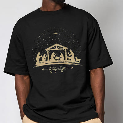 Christianartworkshop Modern Style Nativity Scene Holy Night Silhouett Short Sleeve T-shirt