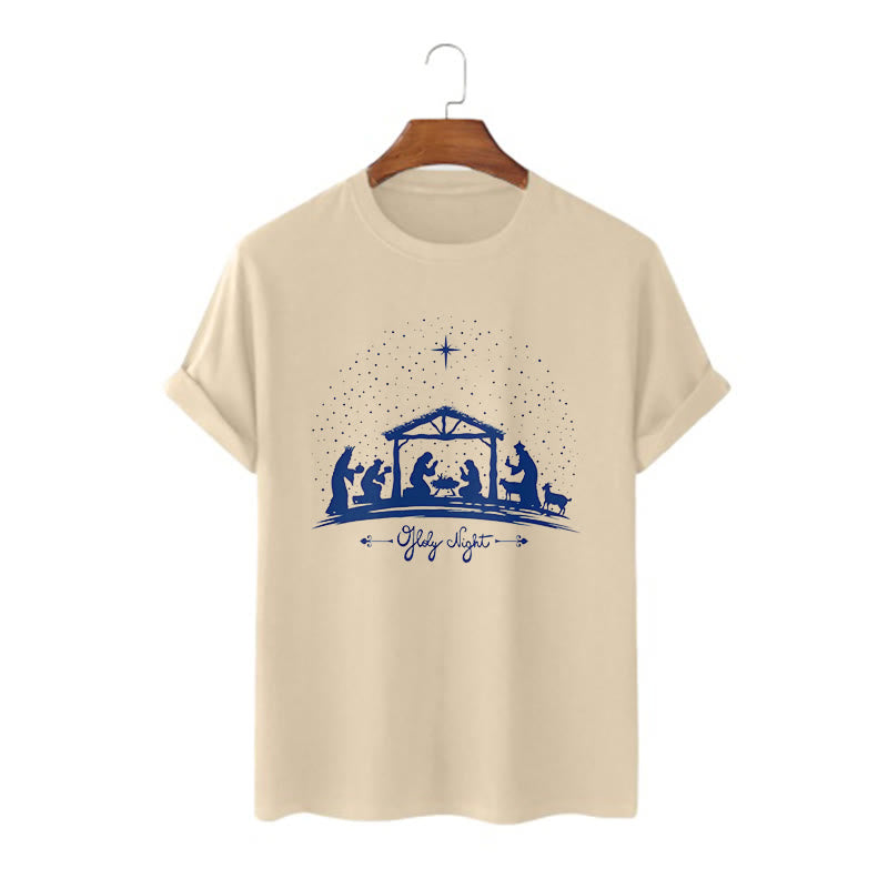 Christianartworkshop Modern Style Nativity Scene Holy Night Silhouett Short Sleeve T-shirt
