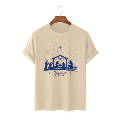 Christianartworkshop Modern Style Nativity Scene Holy Night Silhouett Short Sleeve T-shirt