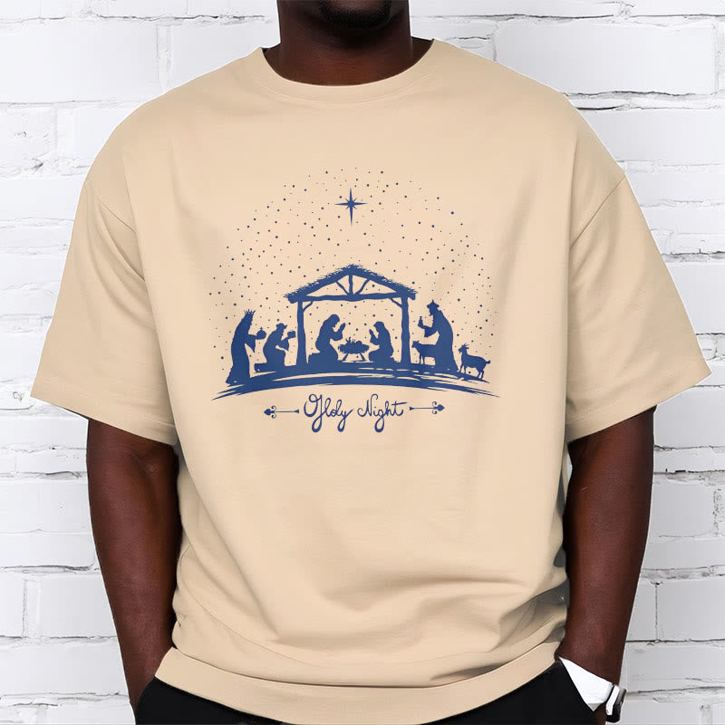 Christianartworkshop Modern Style Nativity Scene Holy Night Silhouett Short Sleeve T-shirt