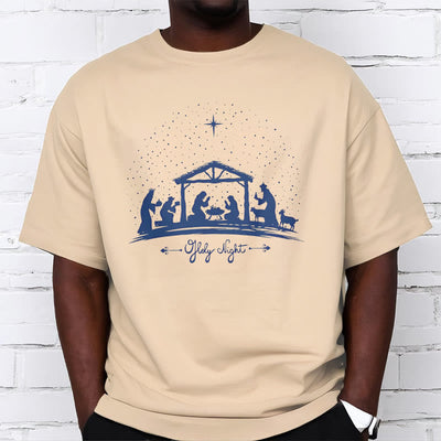 Christianartworkshop Modern Style Nativity Scene Holy Night Silhouett Short Sleeve T-shirt
