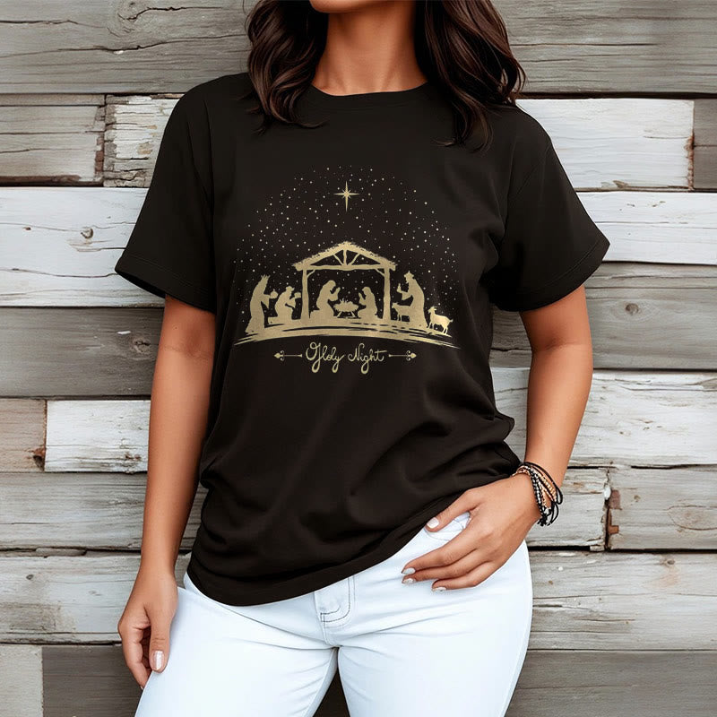 Christianartworkshop Modern Style Nativity Scene Holy Night Silhouett Short Sleeve T-shirt