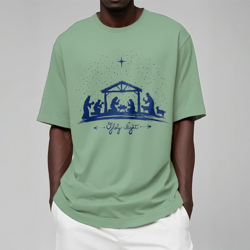 Christianartworkshop Modern Style Nativity Scene Holy Night Silhouett Short Sleeve T-shirt