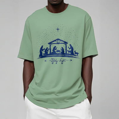 Christianartworkshop Modern Style Nativity Scene Holy Night Silhouett Short Sleeve T-shirt