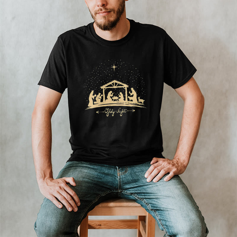 Christianartworkshop Modern Style Nativity Scene Holy Night Silhouett Short Sleeve T-shirt