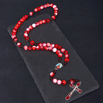 Christianartworkshop Immaculate Heart of Mary & Crucifix of 10 mm Round Red Acrylic Nylon Cord Rosary