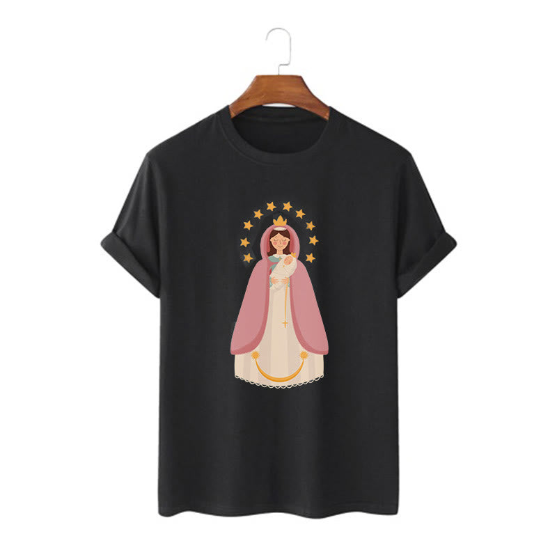 Christianartworkshop Minimalist Style Divine Virgin Mary and Child Short Sleeve T-shirt
