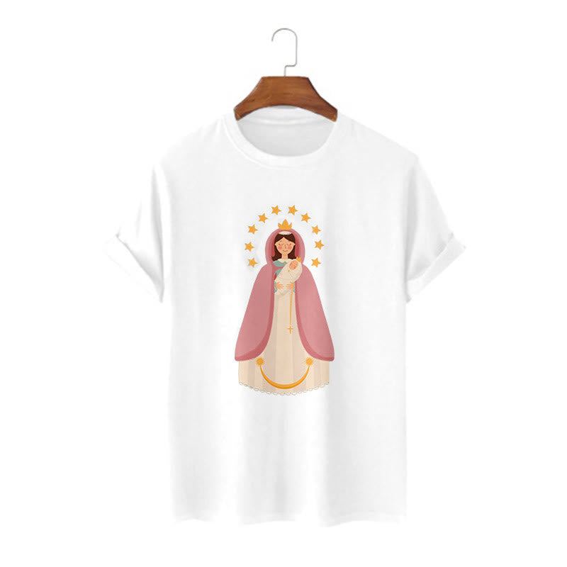 Christianartworkshop Minimalist Style Divine Virgin Mary and Child Short Sleeve T-shirt