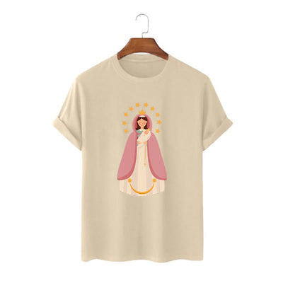 Christianartworkshop Minimalist Style Divine Virgin Mary and Child Short Sleeve T-shirt