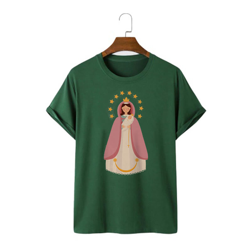 Christianartworkshop Minimalist Style Divine Virgin Mary and Child Short Sleeve T-shirt