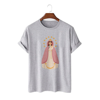 Christianartworkshop Minimalist Style Divine Virgin Mary and Child Short Sleeve T-shirt