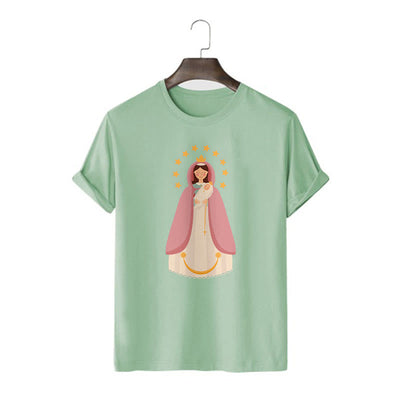 Christianartworkshop Minimalist Style Divine Virgin Mary and Child Short Sleeve T-shirt
