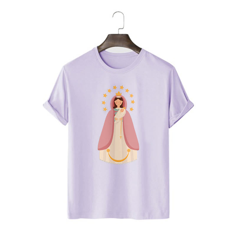 Christianartworkshop Minimalist Style Divine Virgin Mary and Child Short Sleeve T-shirt