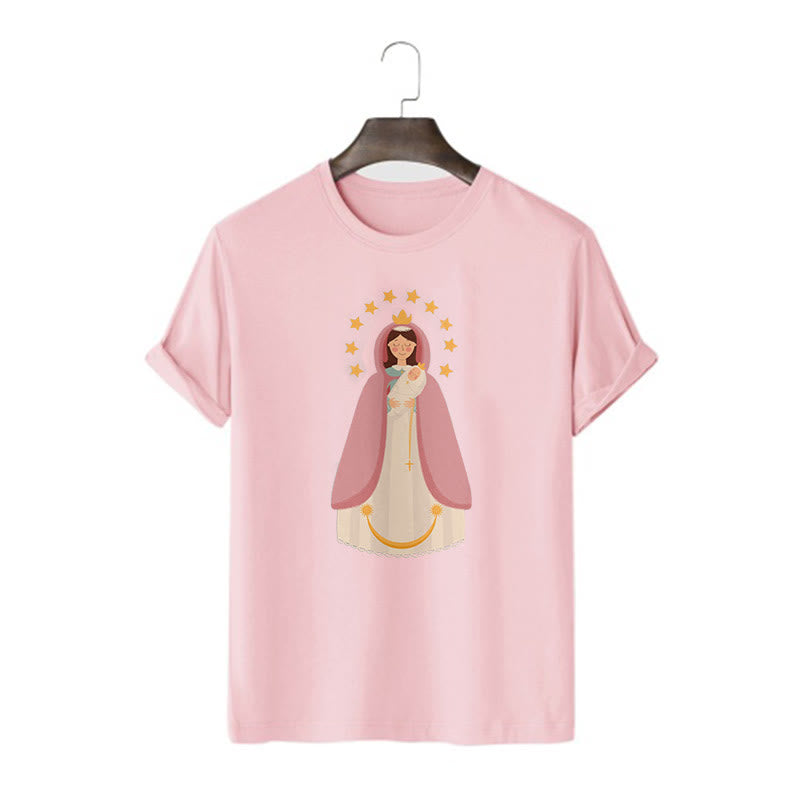 Christianartworkshop Minimalist Style Divine Virgin Mary and Child Short Sleeve T-shirt