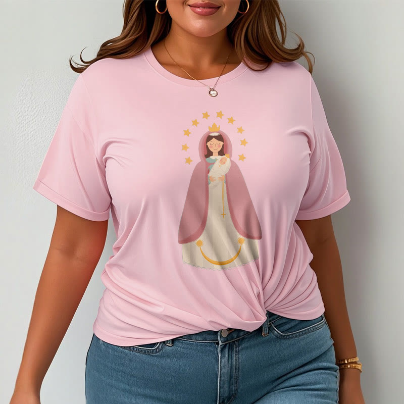 Christianartworkshop Minimalist Style Divine Virgin Mary and Child Short Sleeve T-shirt