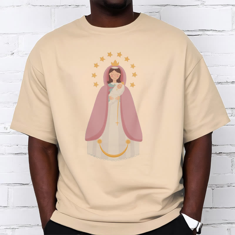 Christianartworkshop Minimalist Style Divine Virgin Mary and Child Short Sleeve T-shirt
