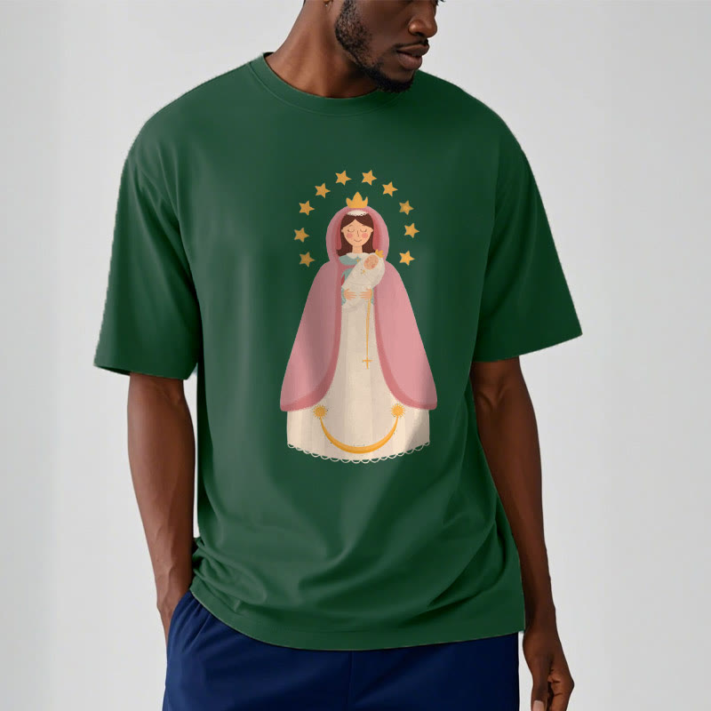 Christianartworkshop Minimalist Style Divine Virgin Mary and Child Short Sleeve T-shirt