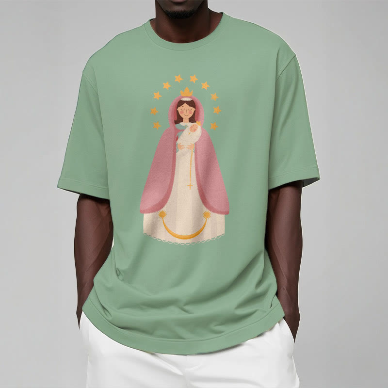 Christianartworkshop Minimalist Style Divine Virgin Mary and Child Short Sleeve T-shirt
