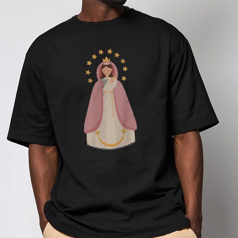 Christianartworkshop Minimalist Style Divine Virgin Mary and Child Short Sleeve T-shirt