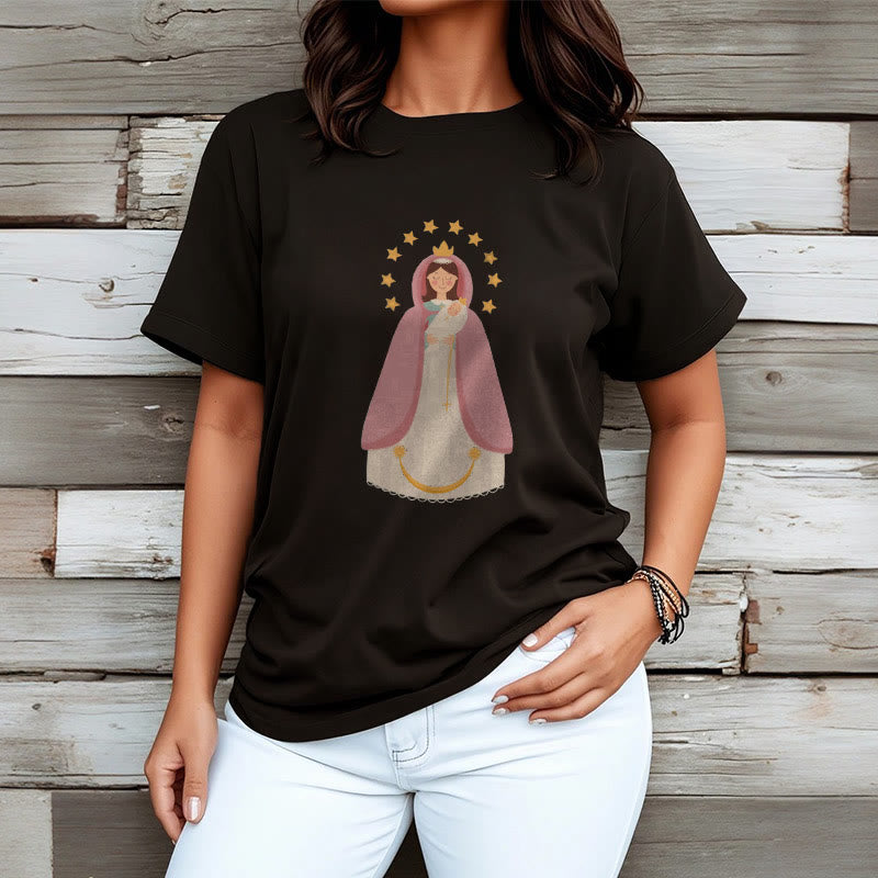 Christianartworkshop Minimalist Style Divine Virgin Mary and Child Short Sleeve T-shirt