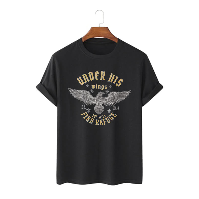 Christianartworkshop Modern Style Under His Wings You Will Find Refuge Short Sleeve T-shirt