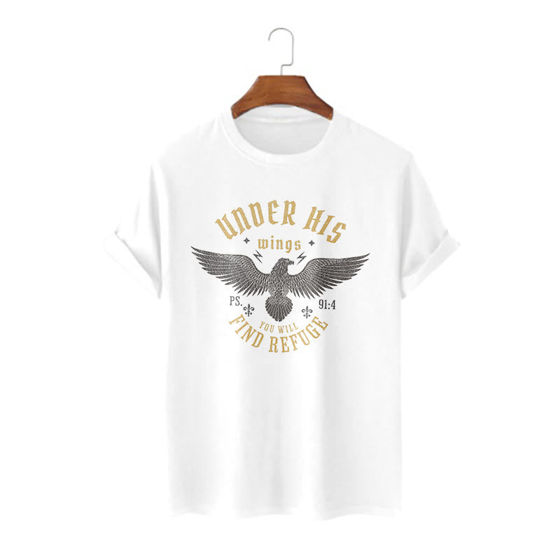 Christianartworkshop Modern Style Under His Wings You Will Find Refuge Short Sleeve T-shirt