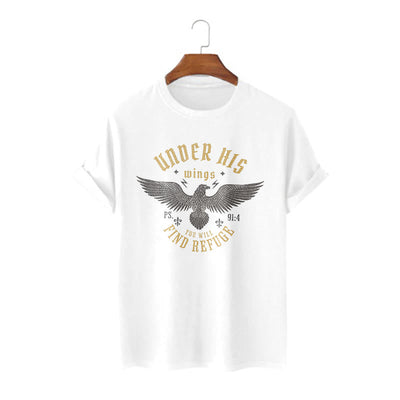Christianartworkshop Modern Style Under His Wings You Will Find Refuge Short Sleeve T-shirt
