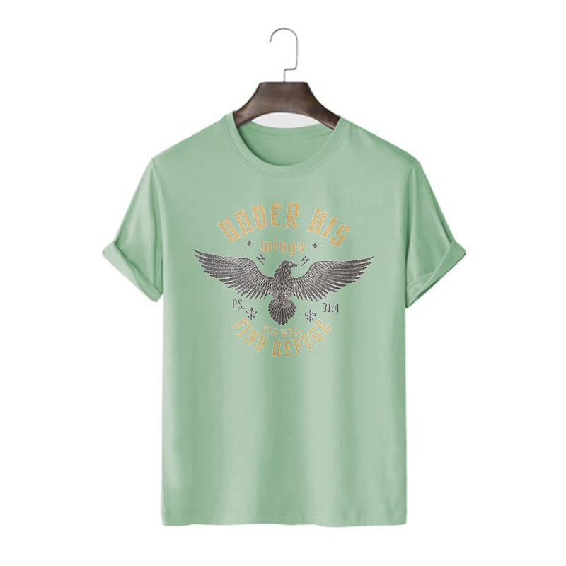 Christianartworkshop Modern Style Under His Wings You Will Find Refuge Short Sleeve T-shirt