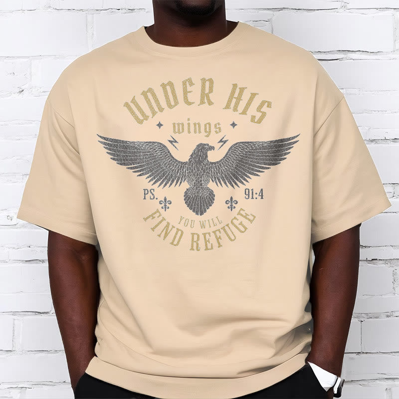 Christianartworkshop Modern Style Under His Wings You Will Find Refuge Short Sleeve T-shirt