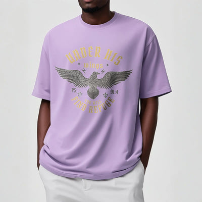 Christianartworkshop Modern Style Under His Wings You Will Find Refuge Short Sleeve T-shirt