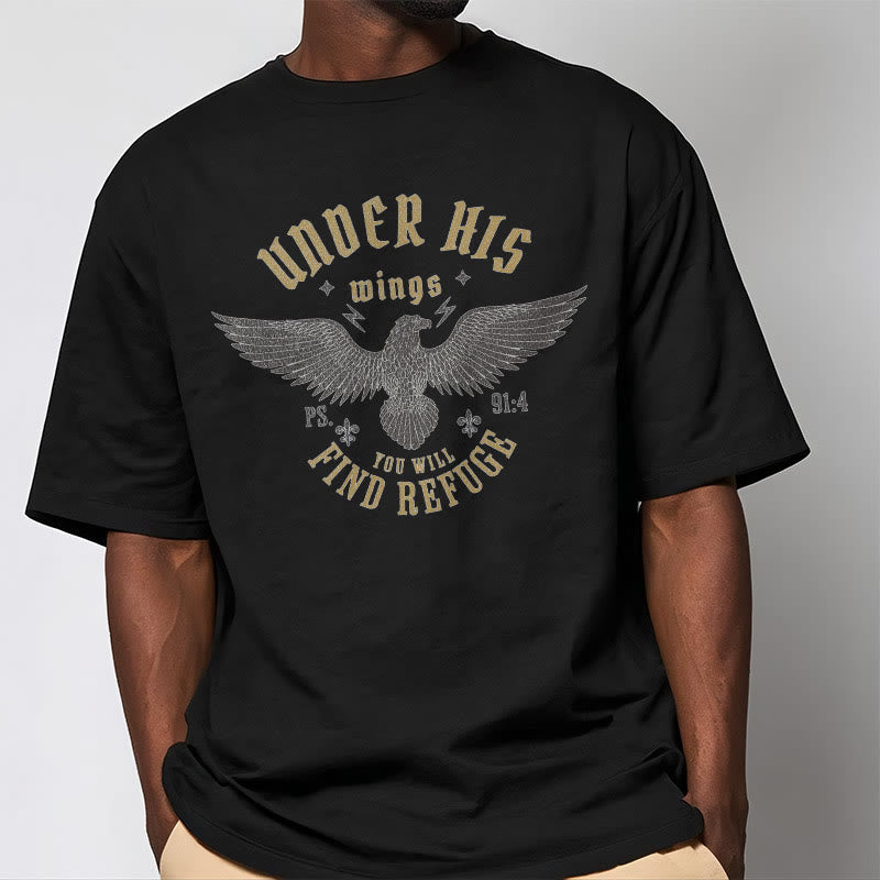 Christianartworkshop Modern Style Under His Wings You Will Find Refuge Short Sleeve T-shirt