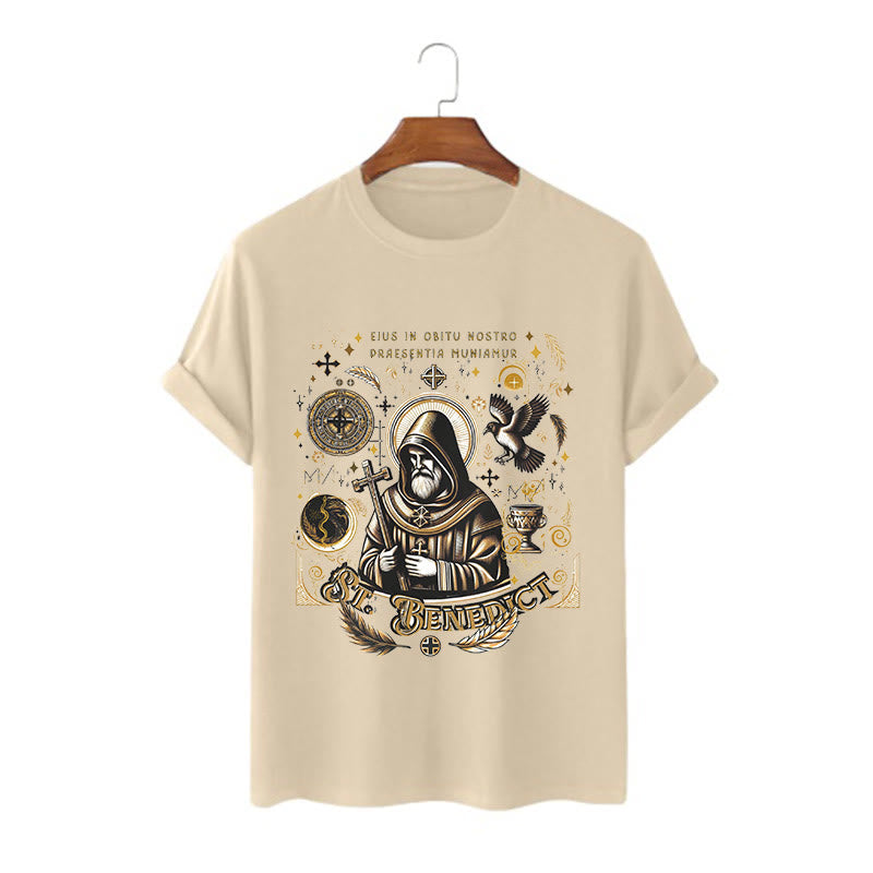 Christianartworkshop Classic Style St. Benedict Blessing Graphic Short Sleeve T-shirt