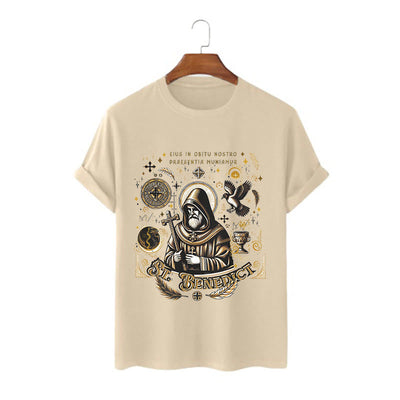 Christianartworkshop Classic Style St. Benedict Blessing Graphic Short Sleeve T-shirt