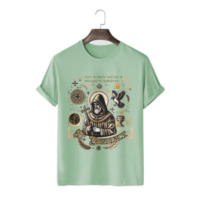 Christianartworkshop Classic Style St. Benedict Blessing Graphic Short Sleeve T-shirt