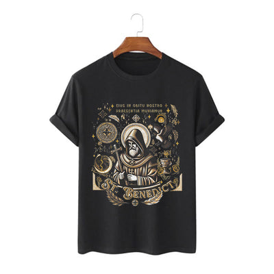 Christianartworkshop Classic Style St. Benedict Blessing Graphic Short Sleeve T-shirt