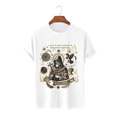 Christianartworkshop Classic Style St. Benedict Blessing Graphic Short Sleeve T-shirt