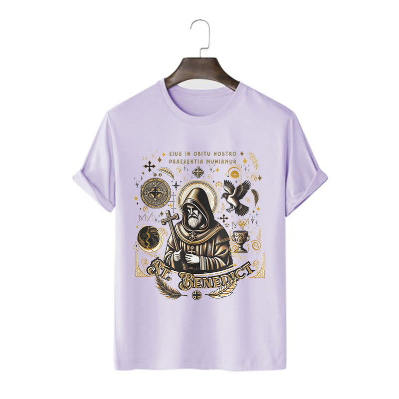 Christianartworkshop Classic Style St. Benedict Blessing Graphic Short Sleeve T-shirt