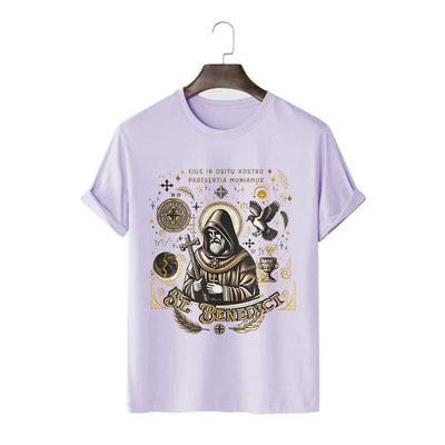 Christianartworkshop Classic Style St. Benedict Blessing Graphic Short Sleeve T-shirt