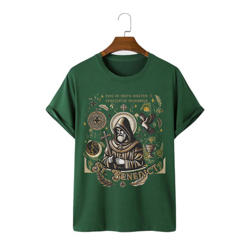 Christianartworkshop Classic Style St. Benedict Blessing Graphic Short Sleeve T-shirt
