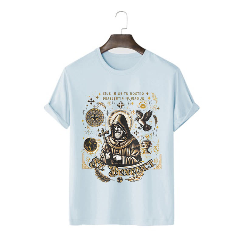 Christianartworkshop Classic Style St. Benedict Blessing Graphic Short Sleeve T-shirt