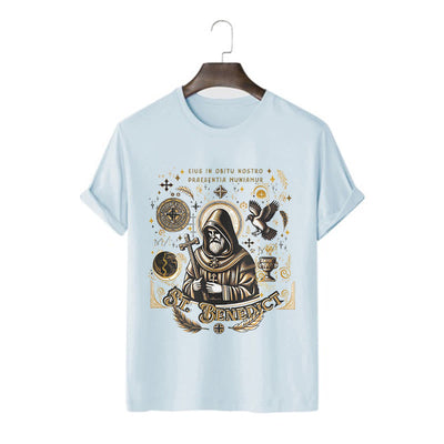 Christianartworkshop Classic Style St. Benedict Blessing Graphic Short Sleeve T-shirt