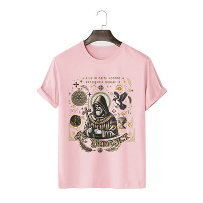 Christianartworkshop Classic Style St. Benedict Blessing Graphic Short Sleeve T-shirt