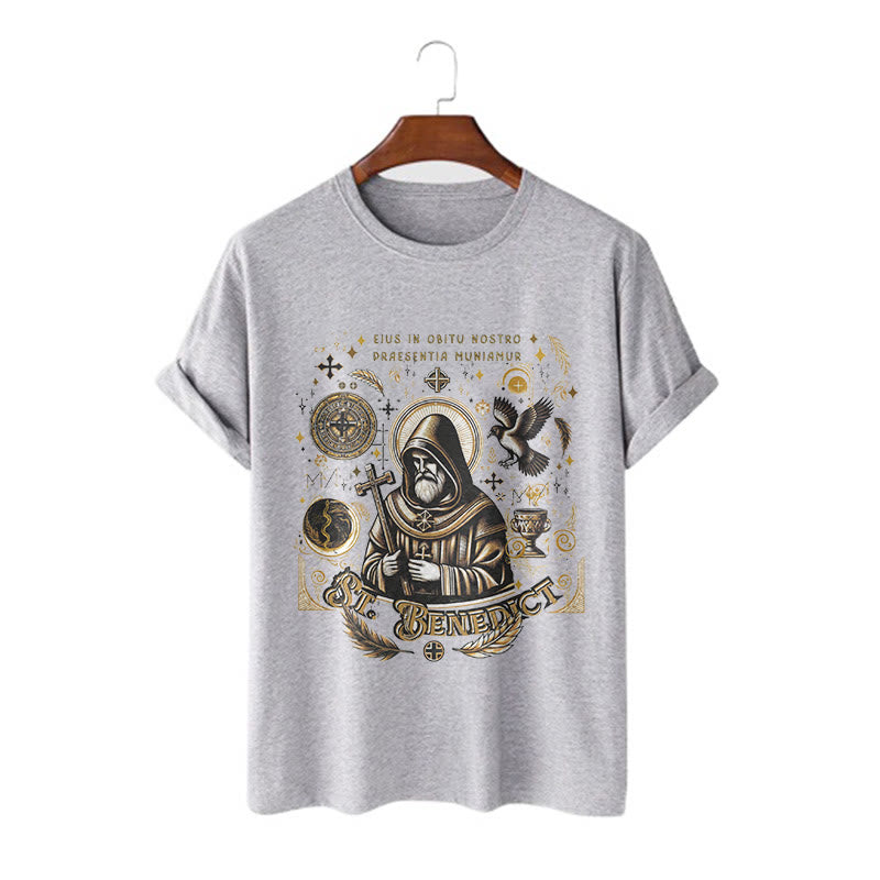 Christianartworkshop Classic Style St. Benedict Blessing Graphic Short Sleeve T-shirt