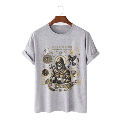 Christianartworkshop Classic Style St. Benedict Blessing Graphic Short Sleeve T-shirt