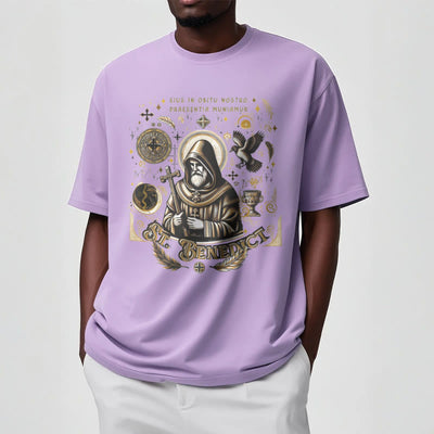 Christianartworkshop Classic Style St. Benedict Blessing Graphic Short Sleeve T-shirt
