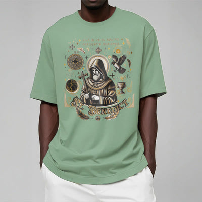 Christianartworkshop Classic Style St. Benedict Blessing Graphic Short Sleeve T-shirt